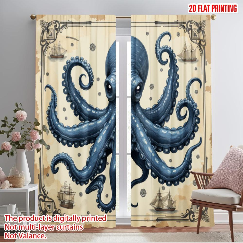 

2pcs,2D plane printing Print Curtains Nautical Kraken Versatile Fabric (without rod) All Seasons Use for Living Room, Office, 52.50×116.00 CM 2pcs