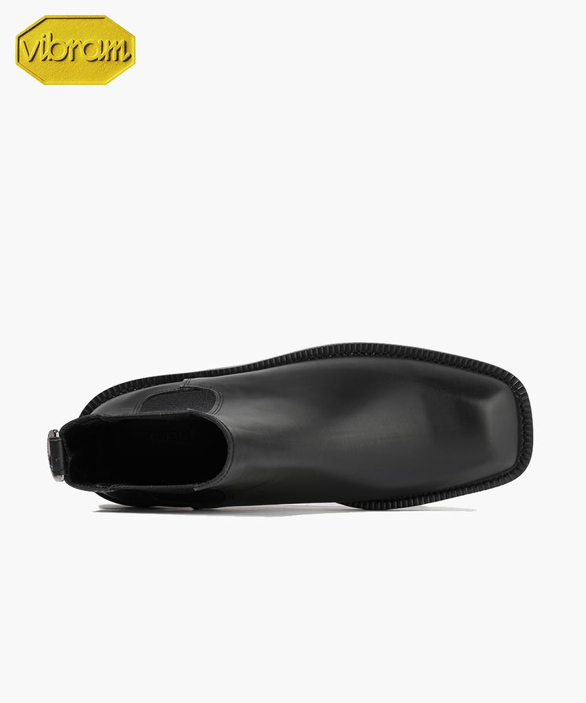 Firenze Atelier [Vibram] Volume Square Toe Standard Rubber Sole Chelsea Boots 9420 [Black Fg]