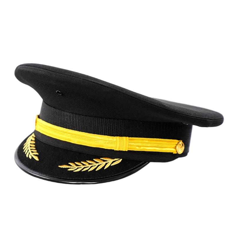 Adult Pilot Hat for Halloween Party Badge Captain Hat Wide Brimmed Security Guard Hat for Party Role Playing Headwear