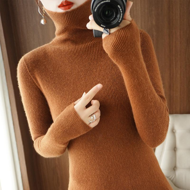 Women's Slim Fit High Neck Knit Sweater - Autumn/Winter Base Layer Pullover