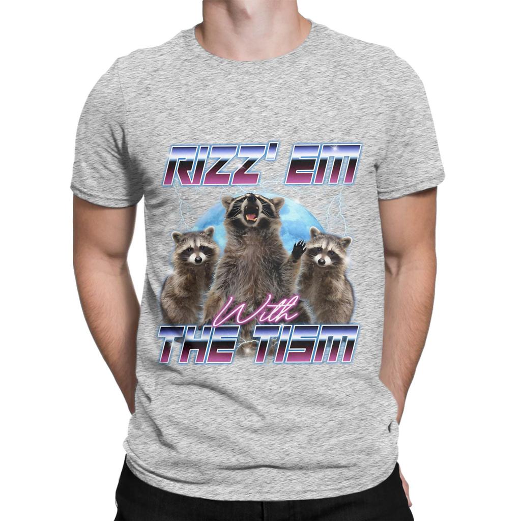 Rizz Em With the Tism Meme Funny Racoon in vintage 90s style Funny Graphic 100 Cotton TShirt AAutism Racoon Tops Tees For Unisex