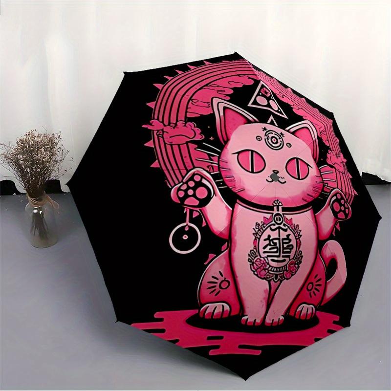 1pc Pink Cat Mandala Automatic Umbrella High Quality Canopy, Portable Folding Umbrella With, Ideal Gift for - Travel, Everyday, Formal Events, Stylish
