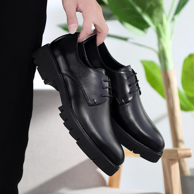 Men Fashion Derby Shoes PU Black Thick soled Durable Leather Men Lace up Business High Quality Formal Shoes Size 38-44