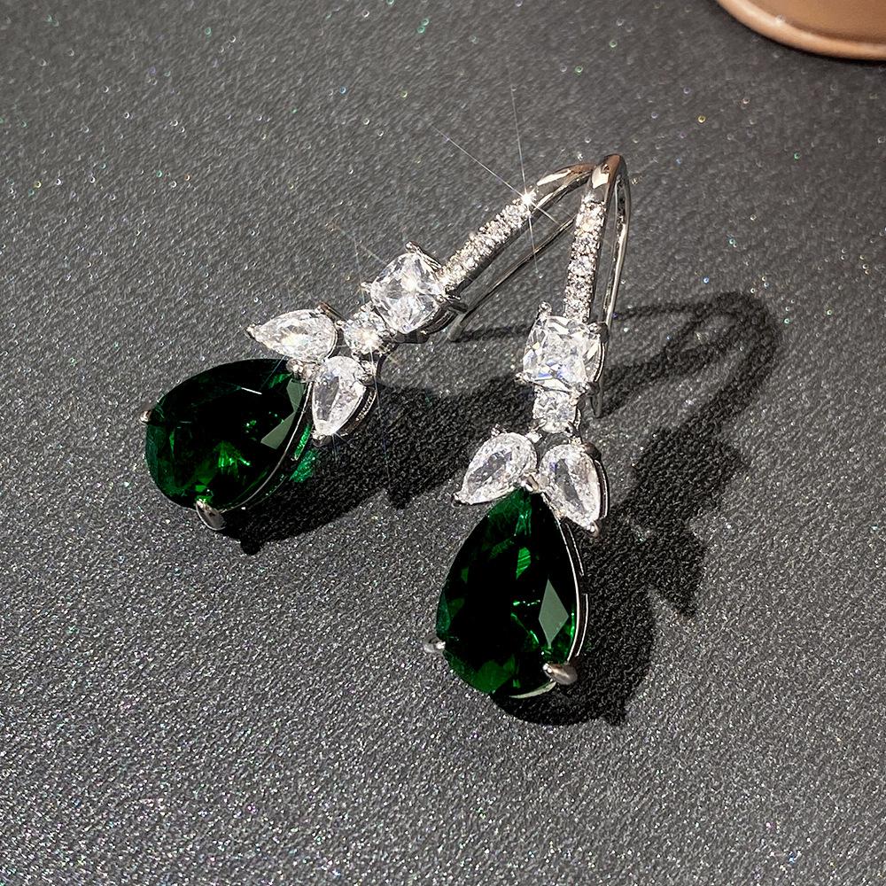 Aesthetic Teardrop Green Cubic Zirconia Dangle Earrings For Women High Quality Party Accessories Anniversary Gift Trendy Jewelry