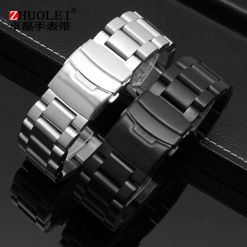 Solid Thickening 5.5mmlarge size Stainless Steel Watchbands Silver black 22mm 24mm 26mm Matte Metal WatchBand Strap Wrist Watch