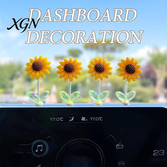 Car Interior Decor for Teen Girls Sunflower Dashboard Decor, Resin Wobble Flower Ornament with Non Cute Slip Adhesive, Shaking Rearview Mirror Office