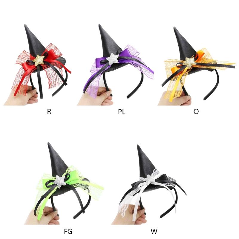 Fajna Opaska na Głowę z Kapeluszem Czarownicy i Czerwoną Koronką Dekoracje na Imprezę Mrocznej Wiedźmy Rekwizyty