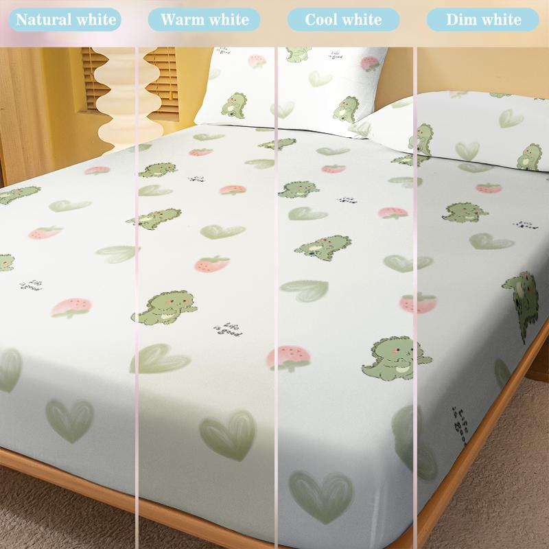 1 Cartoon Cute Animal Dinosaur Printed Matte Fitted Sheet, Bedroom Printed Bed Cover, Bedding (Excluding Pillowcases)