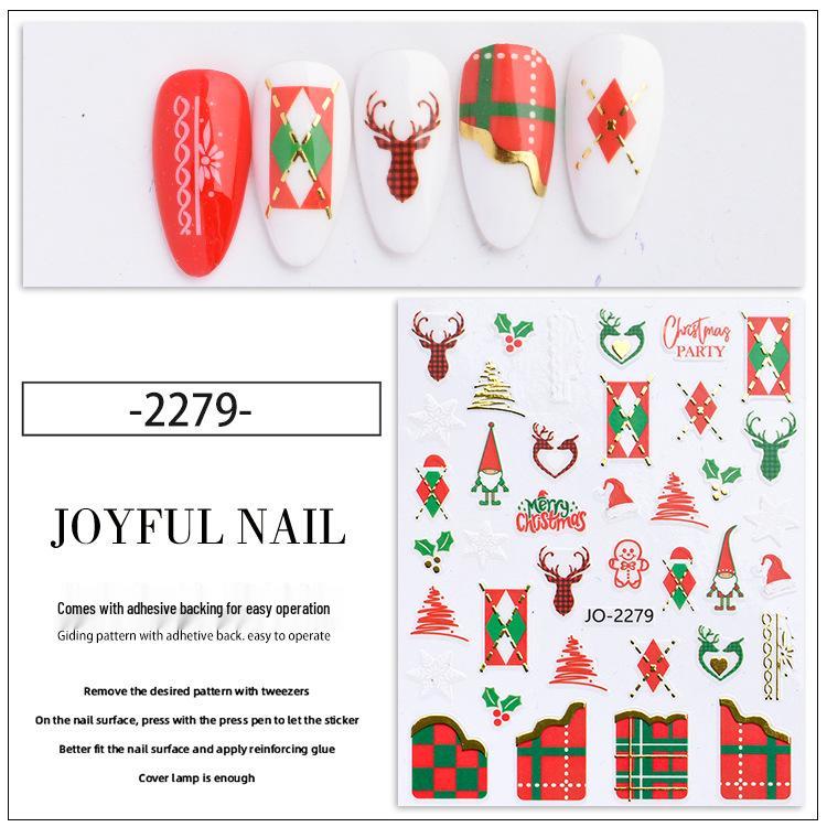 Christmas Nail Stickers: White Snowflakes, Santa Hat, Deer, and Rabbit Decals