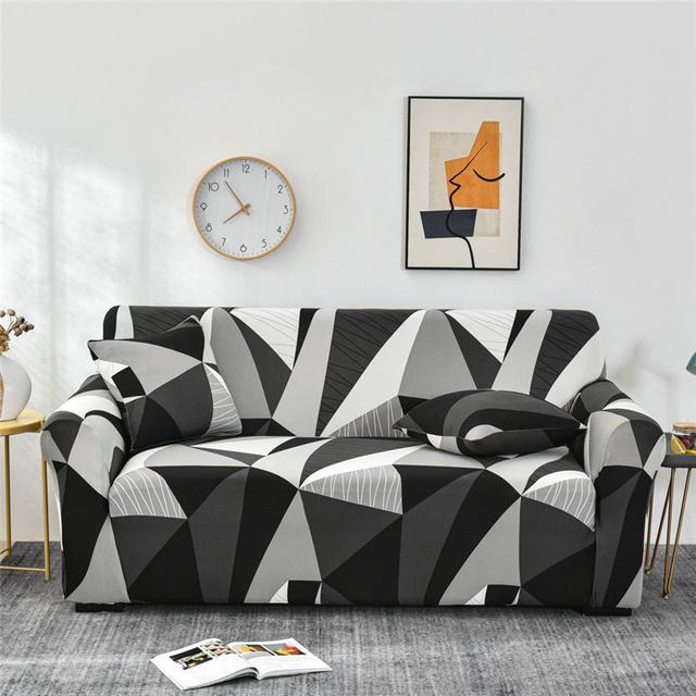 Geometrische große Sofabezüge für Wohnzimmer Ecke Chaiselongue Couch Schonbezüge elastische Sofaschutz Stuhl Sesselbezug 1 Stück