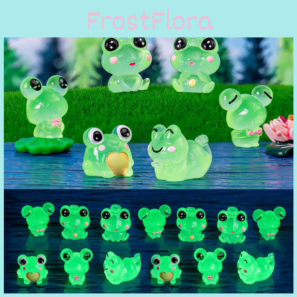 Cute Luminous Frog Figures Resin Animal Ornament For Car Desktop Decoration