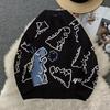 Herren Herbst Winter Pullover Cartoon Dinosaurier Druck O-Ausschnitt Locker Lange Ärmel Gestrickt Hip Hop Stil Mittellanger Pullover für Alltagskleidung Arbeit Schule Straße