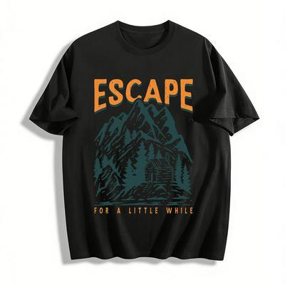 Escape For A Little While Mountain Cabin Graphic Casual Tee Pure Cotton T-shirt