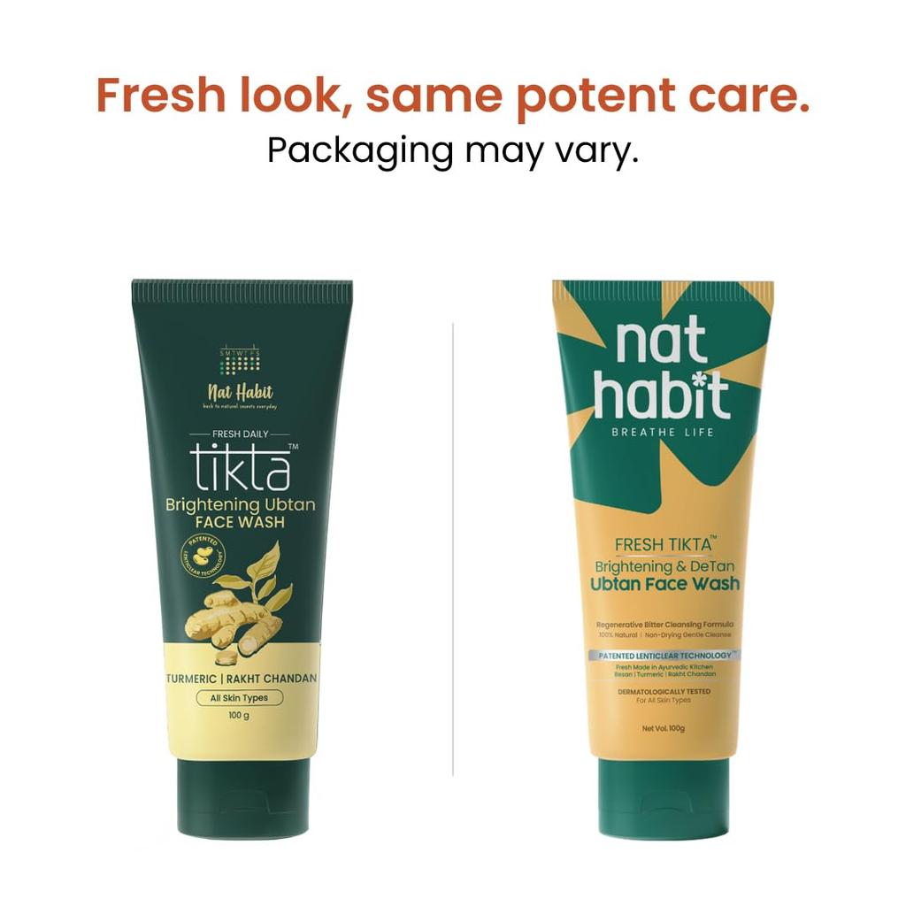 Nat Habit Ubtan Face Wash, Fresh Daily Tikta For Men & Women, Skin Brightening With Activated Wild Turmeric, Suitable For All Skin Types,100GM