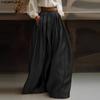 INCERUN Men Casual Elastic High Waist Long Wide Legs Pants Culottes Trousers