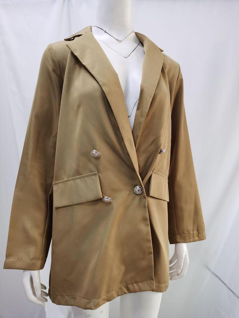 European & American Fashion Lapel Cardigan Mid-length Temperament Suit Jacket for Women