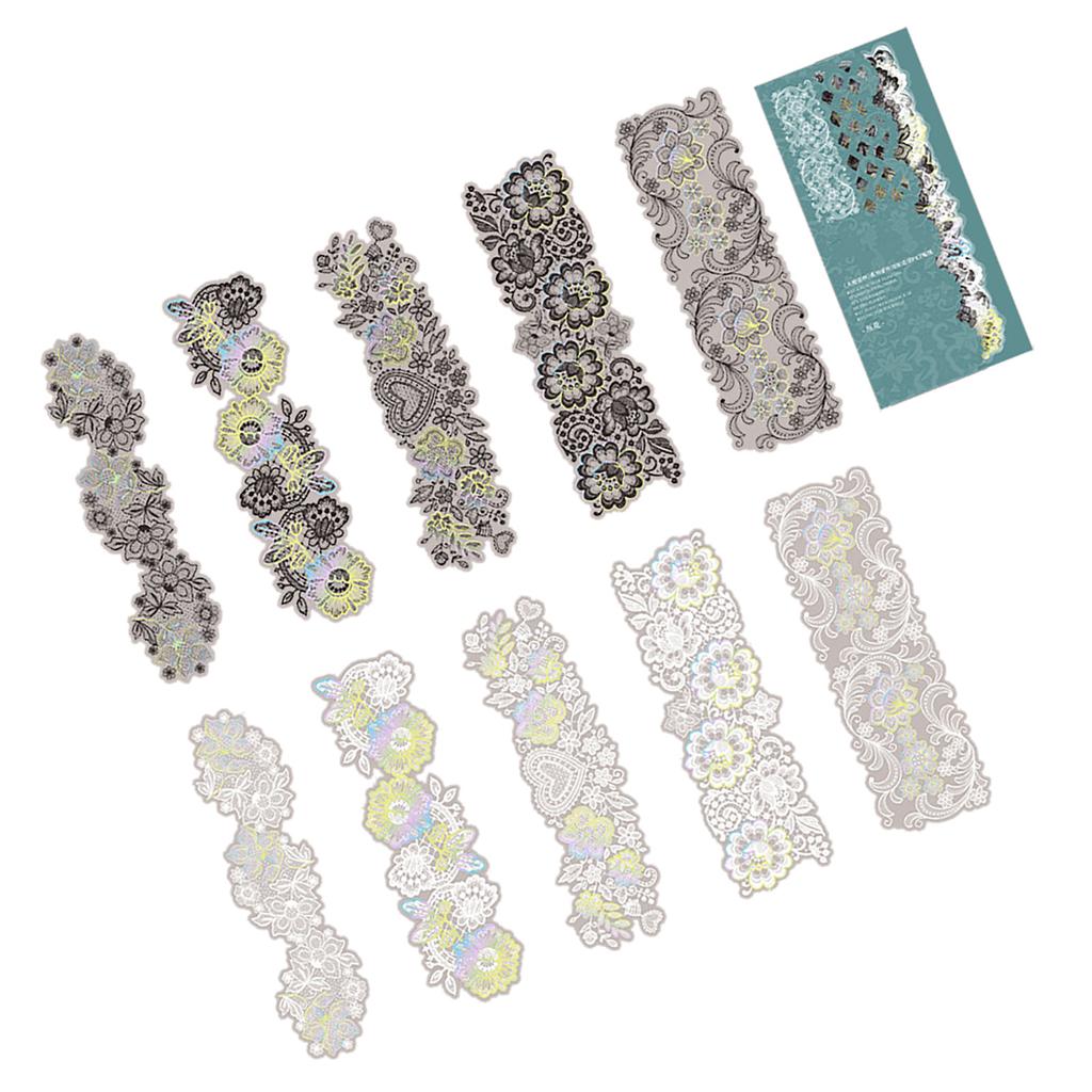 10PCS Natural Vintage Sticker Lace Aesthetic Stamping Decorative Sticker for Scrapbook Journal Album Notebook Flower