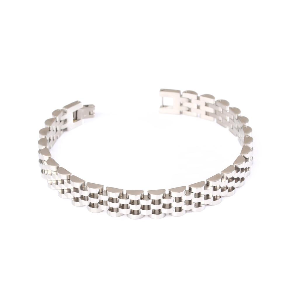 15mm Wide Curved Bar Watch Band Bracelet for Men Stainless Steel Adjustable Titanium Steel Korean Fashion Jewelry