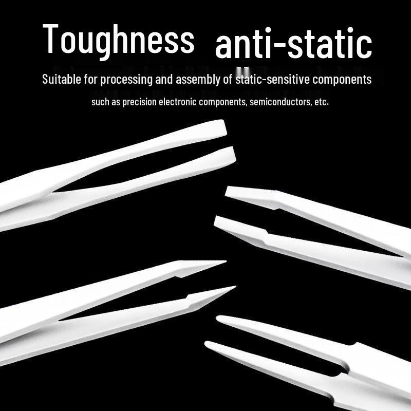 Anti-static Carbon Fiber Tweezers: White Flat, Bent, Pointed, Flat Nose & Round Nose Heads for Electronics