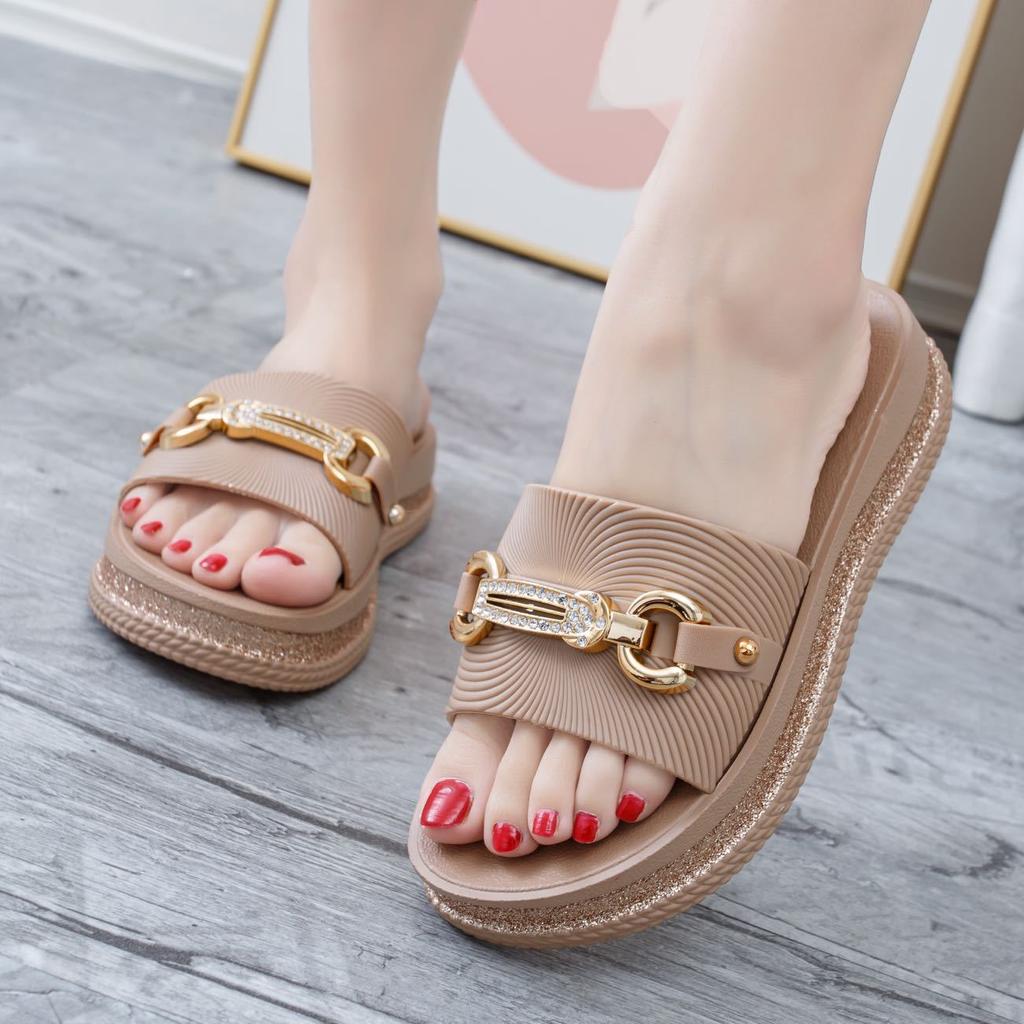 New Cool Slippers Women's Summer Wear Flat-bottomed Fashion Muffin Thick-bottomed One-word Slippers