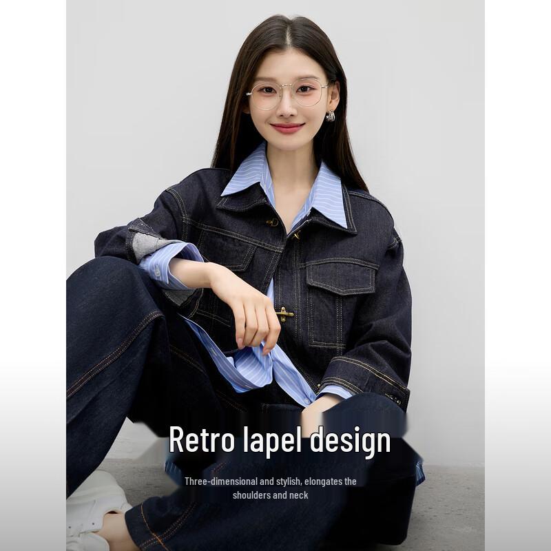 

Джинсовая куртка Qiushui Yiren в стиле ретро с лацканами L