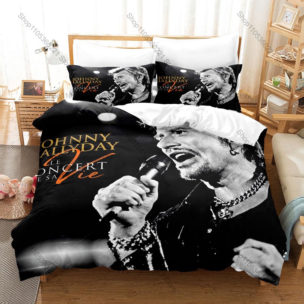 Johnny Hallyday Bedding Set Duvet Cover + 2 Pillowcases French Elvis Vintage Rock Roll Concert Bedroom Decor