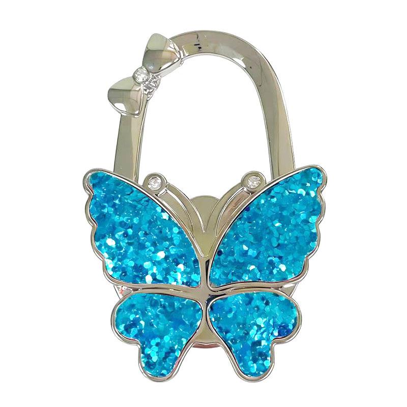 Large Matte Butterfly Hanging Bag Hook - Foldable Women's Bag Buckle & Portable Table Edge Hook for Luggage Accessories.