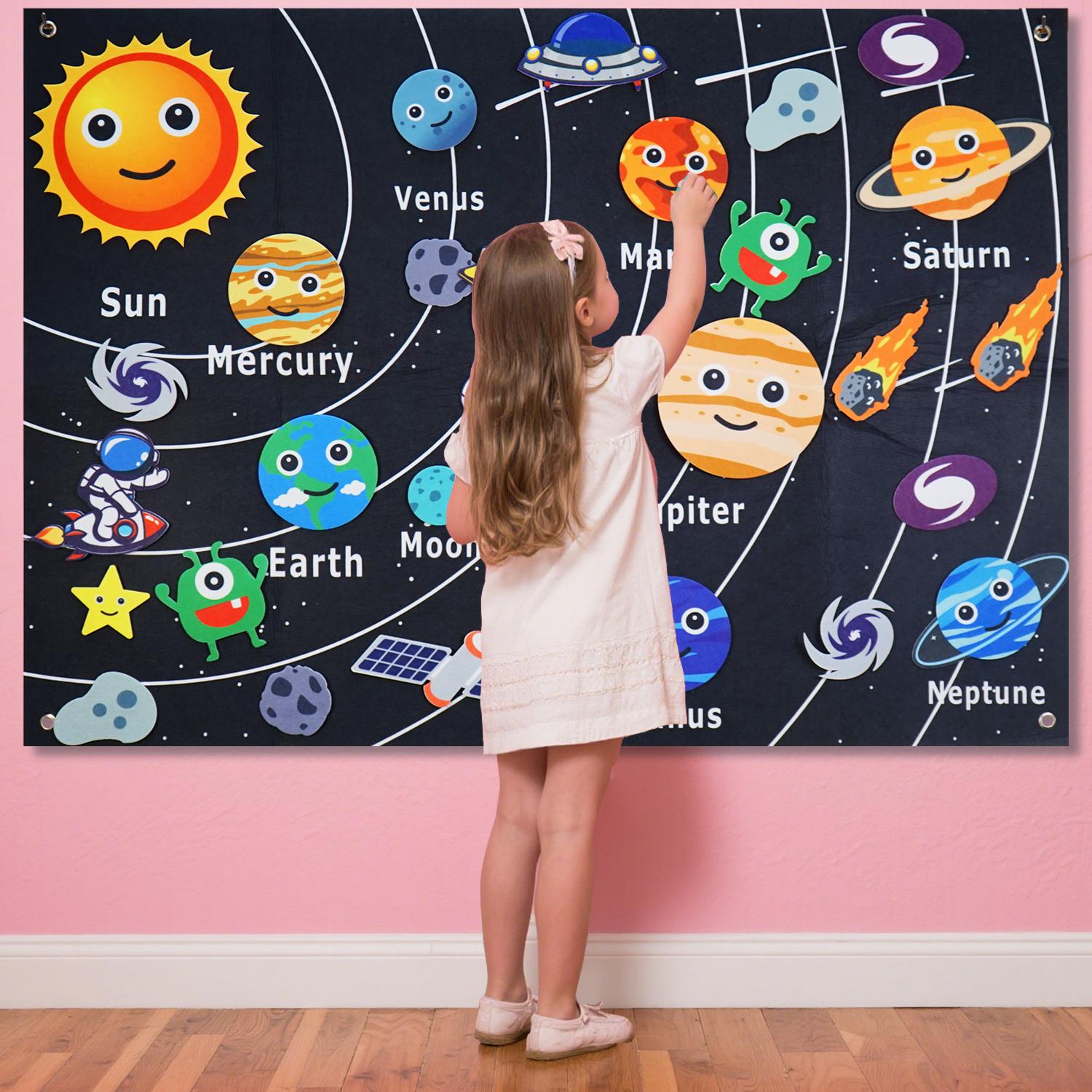 

Montessori Space Educational Toy - Solar System Felt Board with Hanging Planets for Storytelling & STEM Learning чёрный