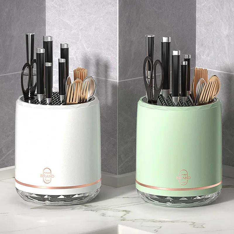 Rotation Knife Holder Utensil Holder Kitchen Cutlery Drainer Tableware Storage Bucket Detachable Chopstick Spoon Storage Rack