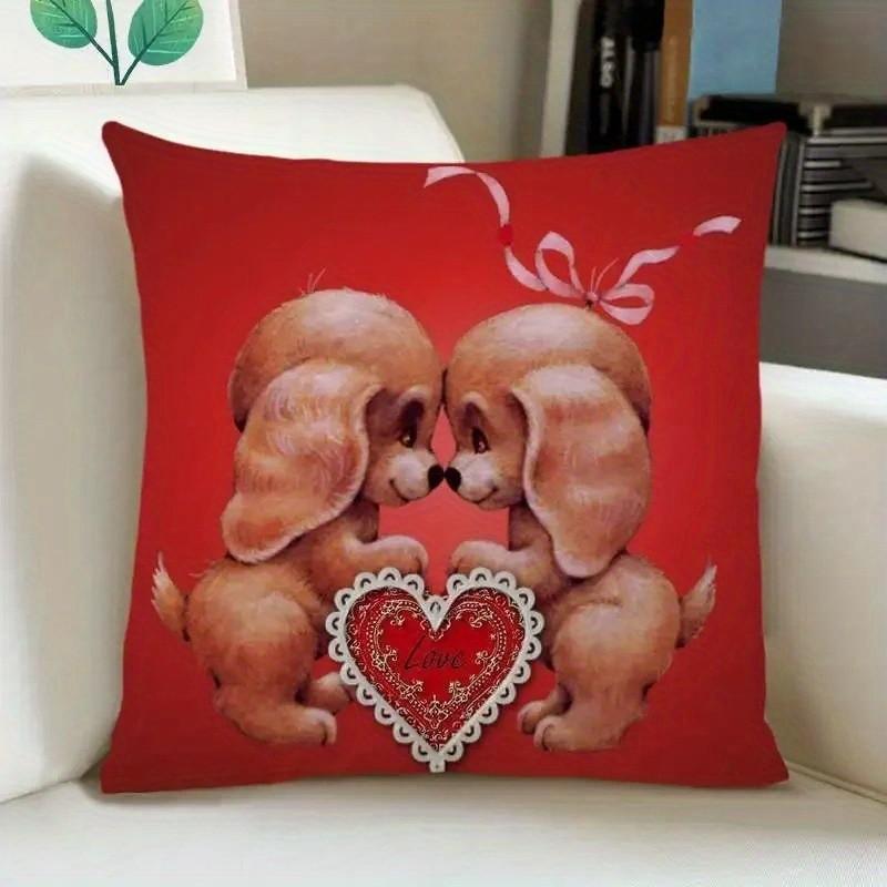 Love Puppies and HeartPrinted Pillow Covers Pattern Cushion Cover Suitable for Sofa Bedroom Car Pillow Cover