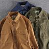 Autumn Vintage Washed Solid Color Workwear Shirt with Men's Three-dimensional Pockets, Trendy Loose Jacket