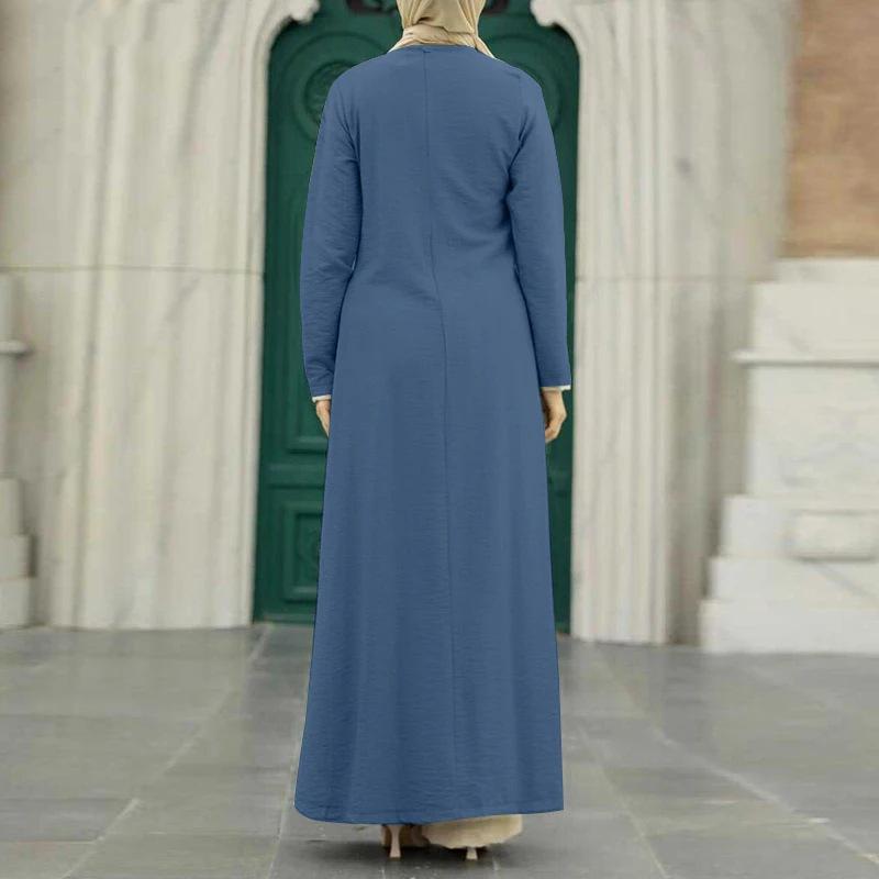 Elegant Ice Silk Crinkle Long Sleeve High-Slit Dress for Muslim Women