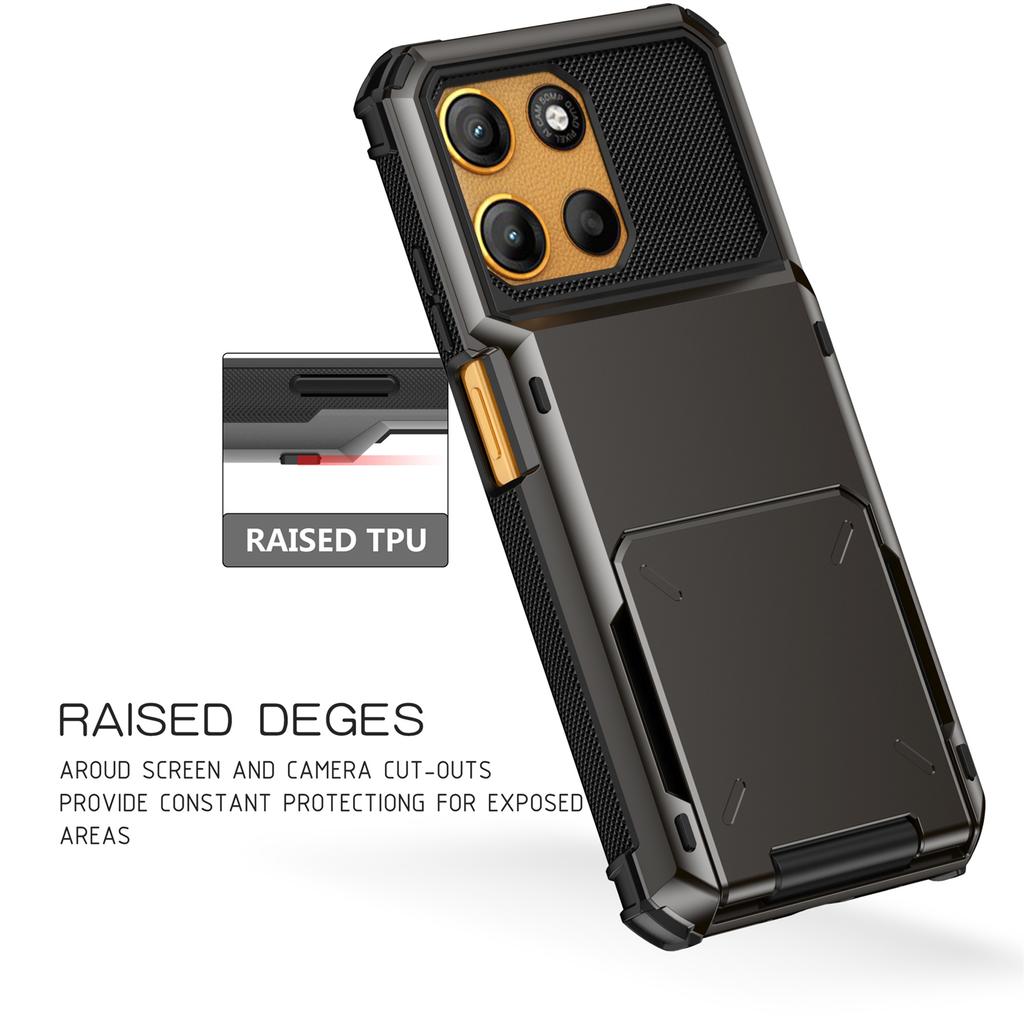 Für Motorola Moto G15 4G Hülle PC + TPU Doppelschicht Rückseite Handyhülle mit Kartenhalter