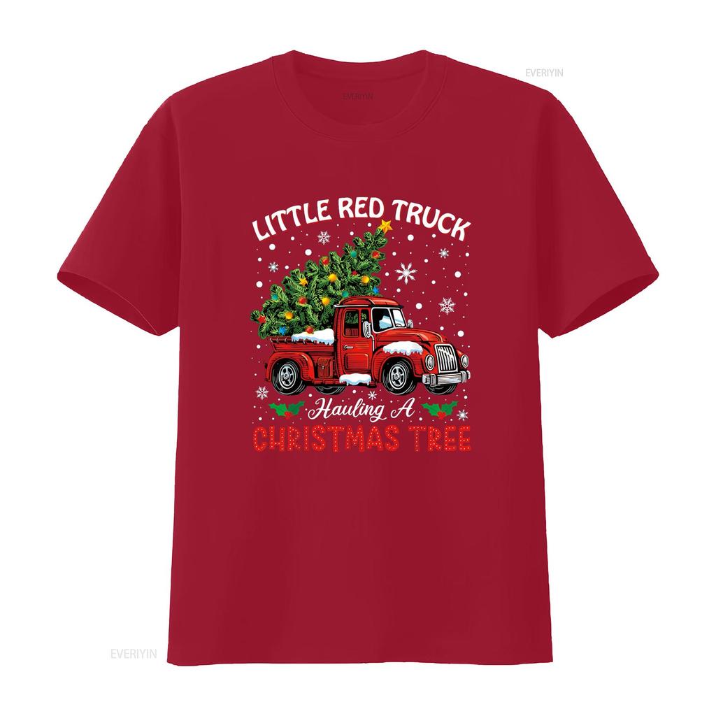 Little Red Truck Hauling A Christmas Tree T Shirt vintage Washed Comfortable Versatile Stretched homme Breathable Soft fashion