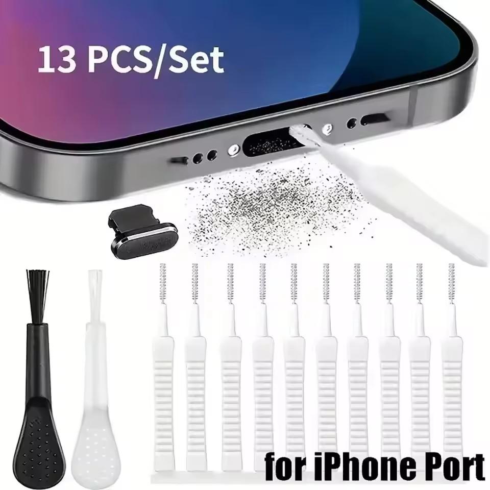 10/1Pcs Cell Phone Charging Port Dust Plug with Cleaning Brush for iPhone 17 Pro Max Plus Samsung Xiaomi iOS Type C Cleaner Set