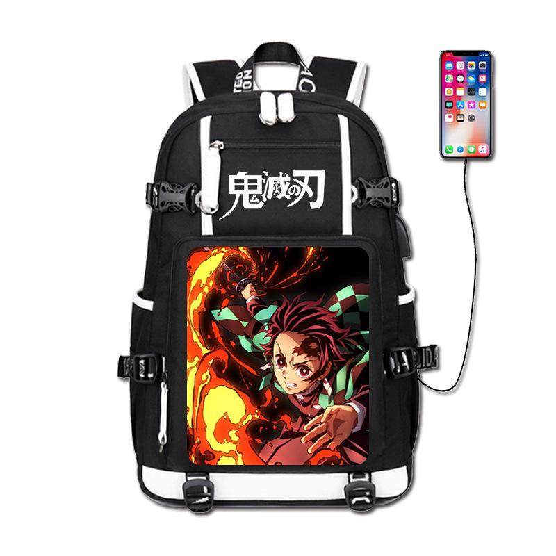 Demon Slayer Backpack Tanjiro Nezuko Anime Cosplay School Bag Luminous Night Light for Teens Adults