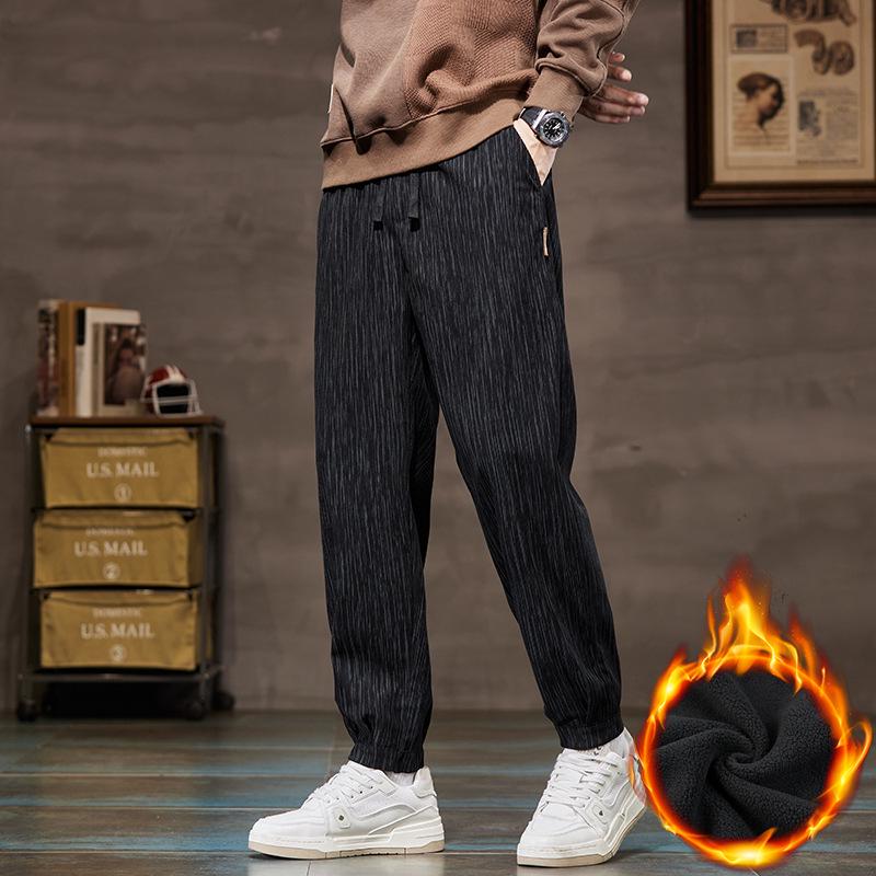 Trendy Boao Men's Striped Velvet Pants: Warm, Elastic Waist, Perfect for Autumn/Winter