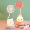Cartoon Animal Night Light Fan with Flexible Neck USB Rechargeable Bedside Light Desk Fan Low Noise Cooling Fan with Night Lamp