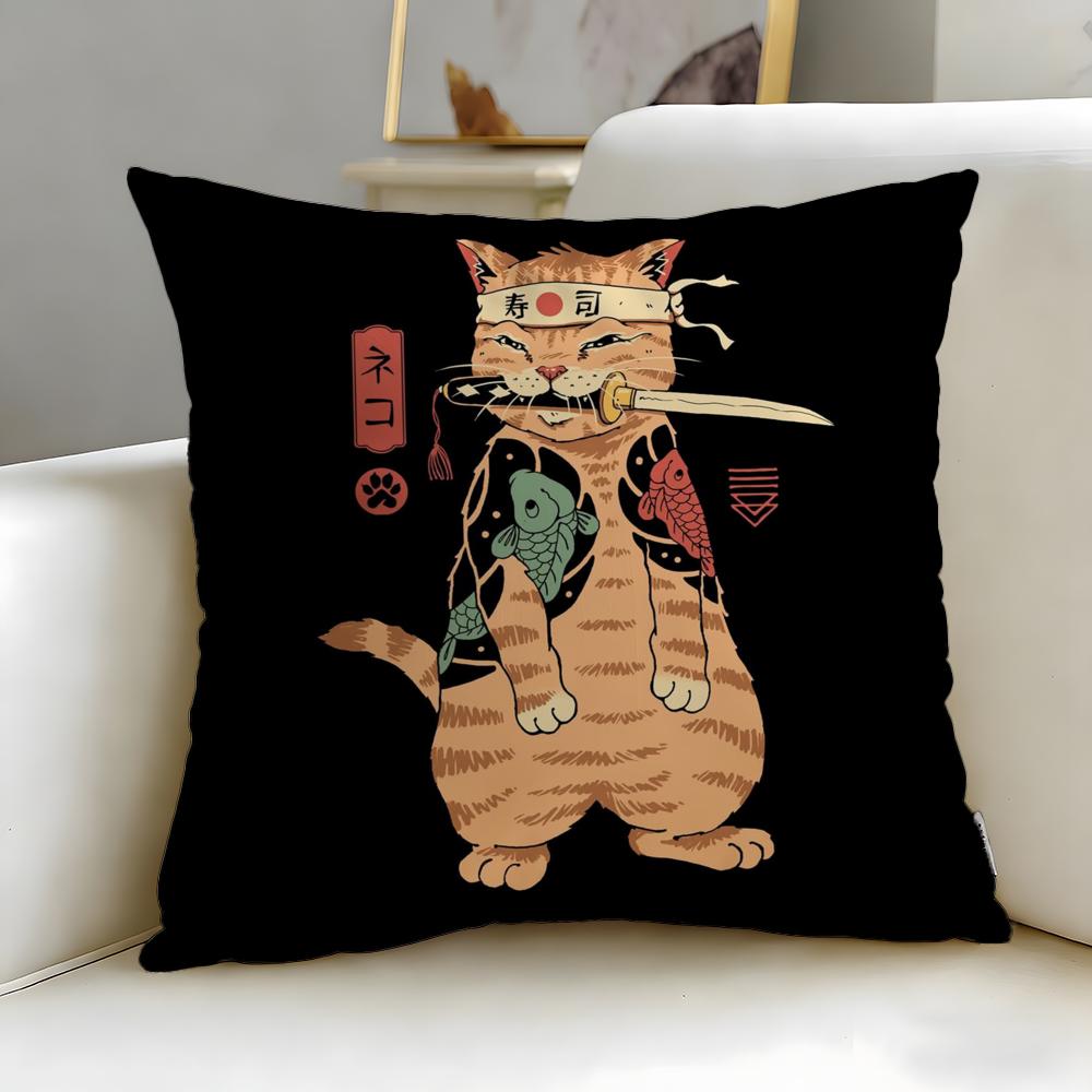 Classic Theme Japanese Style Cat Cushion Cover Soft & Easy-Wash Pillow Case – Versatile for Couch, Bed, Travel and Office