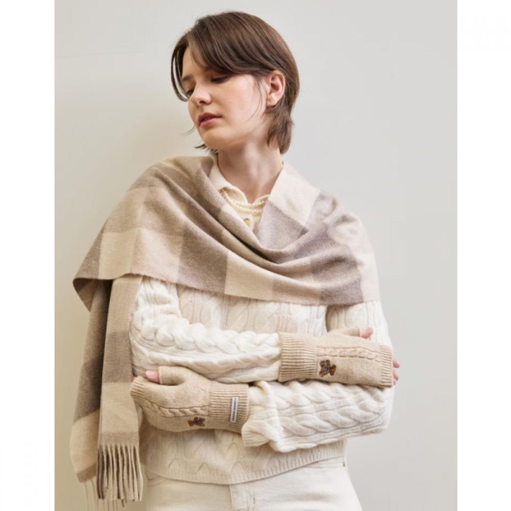 Daks Cashmere Check Scarf Ivory Dcmu6f992iv