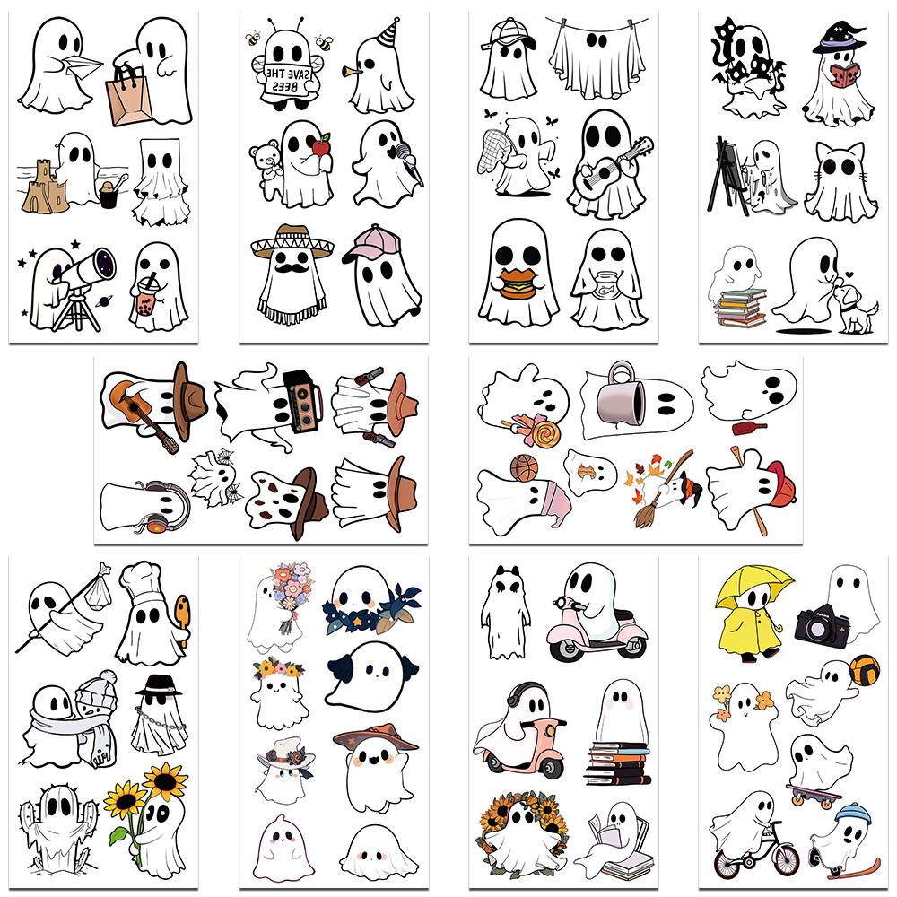

10 листов Хэллоуин Маленький Призрак Тату Наклейки Для Руки Руки Тела Поддельные Водонепроницаемые Наклейки Тату Детский Фестиваль Вечеринка Подарки