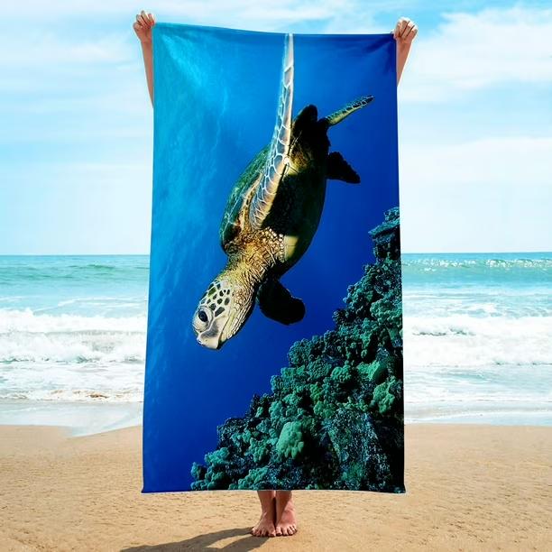Ocean Turtle Print Quick Dry Beach Towel, Absorbent Sandproof Towel for Summer Swimming Pool Travel Camping Beach