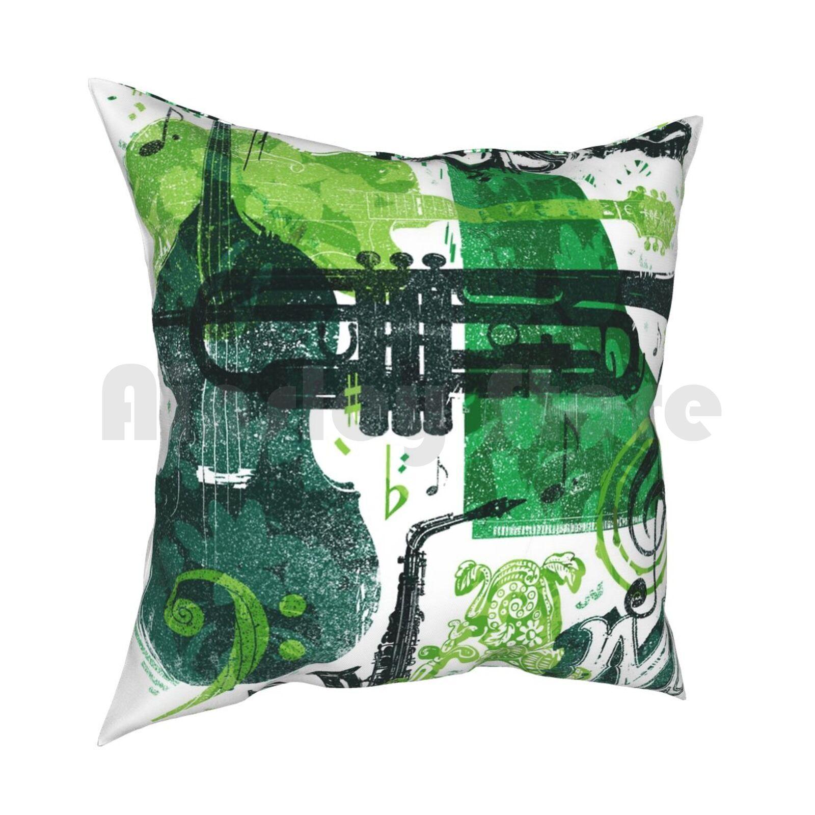 Music Jam Pillow Case Printed Home Soft DIY Pillow Cover Music Instruments Musical Instruments Musical Notes Green Texture 30x30cm 12x12in