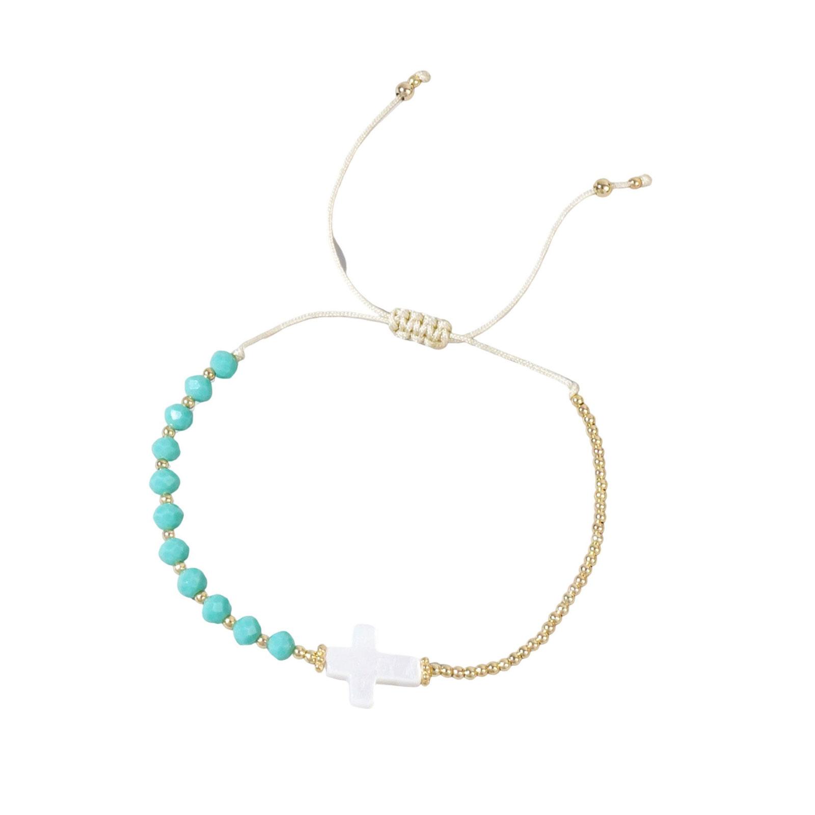 

Vintage Inspired Beaded And Cross Charm Bracelet Multicolor Bohemian Wristband Crystal Beads Hand Chain C