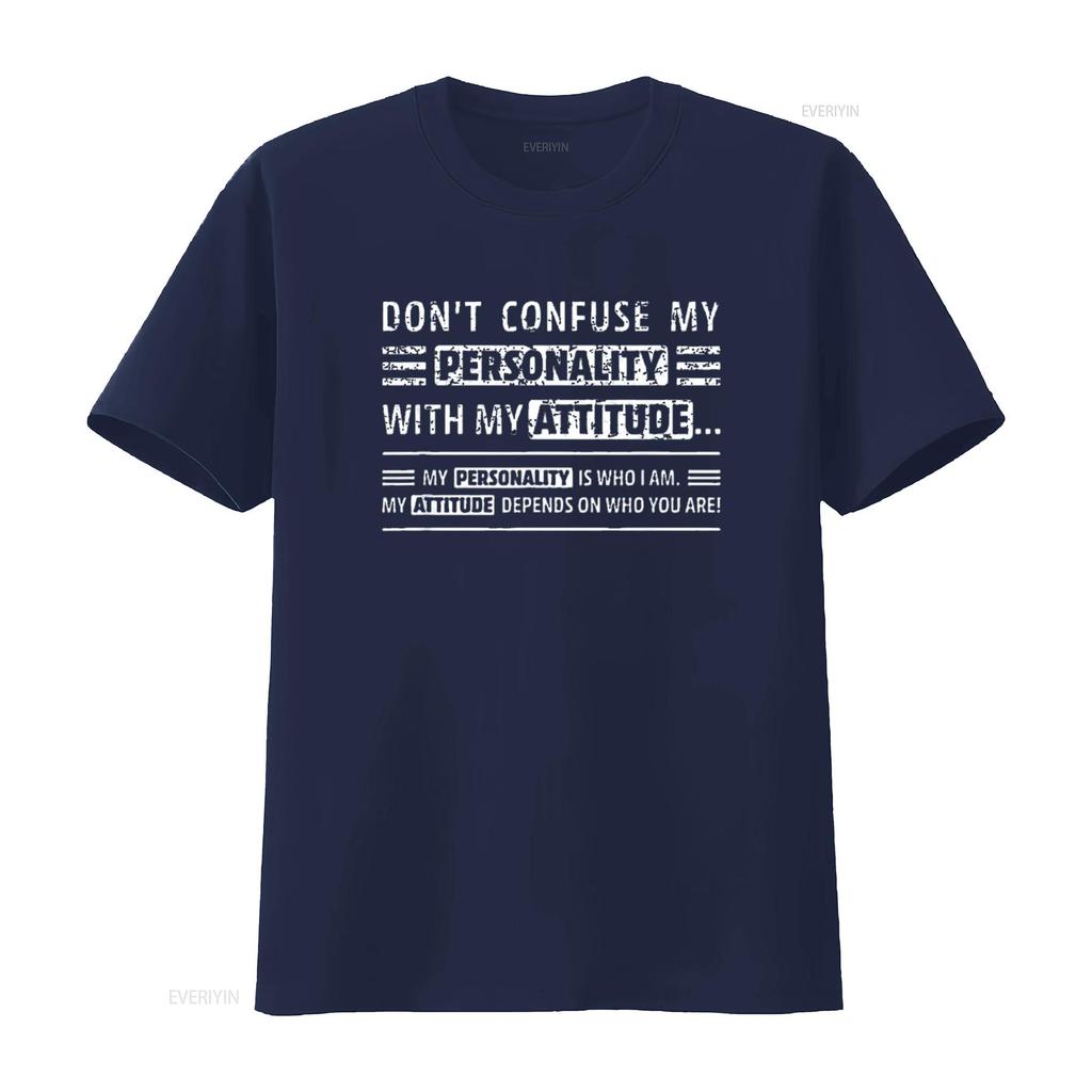 Don T Confuse My Personality With Attitude Funny Sarcasm Womens Shirt Black Vintage Washed Slightly Graphic Streetwear Stylish
