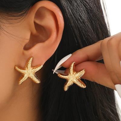 Fashionable Summer Vacation Starfish Earrings for Women, Trendy Beach Parties, Personalized Women's Temperament Zircon