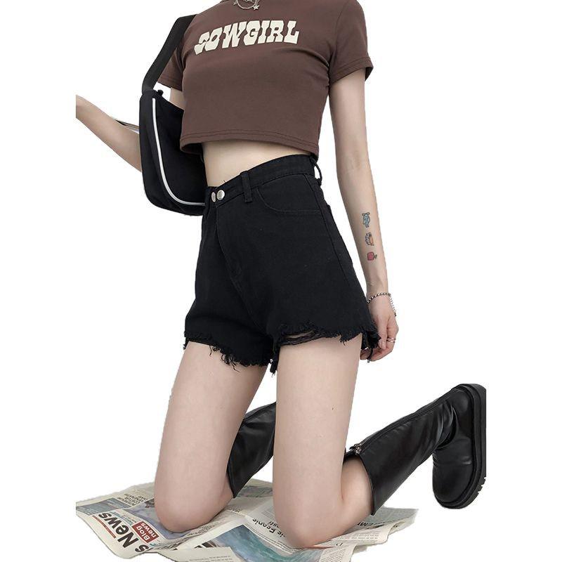 Women's High Waist Black Wide Leg Denim Shorts - Retro Raw Edge, Spring/Summer 2025