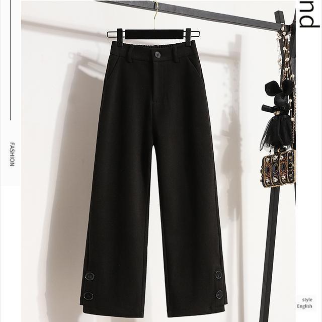 

Women s Black Wool Wide-Leg Trousers - Loose Drape Design, Trendy Straight-Leg Long Pants 4XL [180-200 jin]