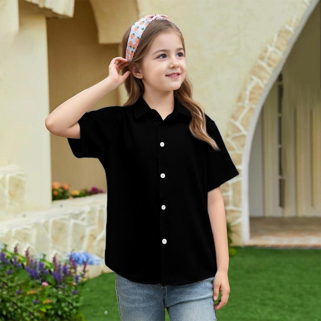 Summer Girls' Short Sleeve Blouse School Uniform Button-Up Shirt Kids Summer School Uniform Button Down Shirt