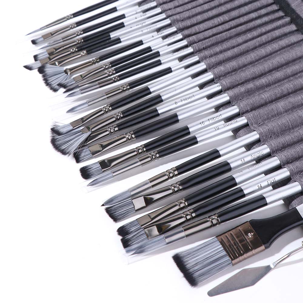 24pcs/set Wooden Handle Nylon Brush Set Nylon Hair Artist Paint Brushes  Watercolor Painting